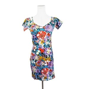 Retro 90s Purple Floral Cold Shoulder Mini Dress Medium-Motel x Urban Outfitters